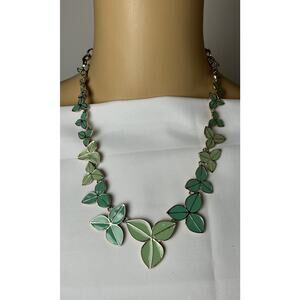 Gold and Green Enamel Shamrock Necklace By Tre Vero.